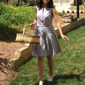 Seersucker blue and white collared dress